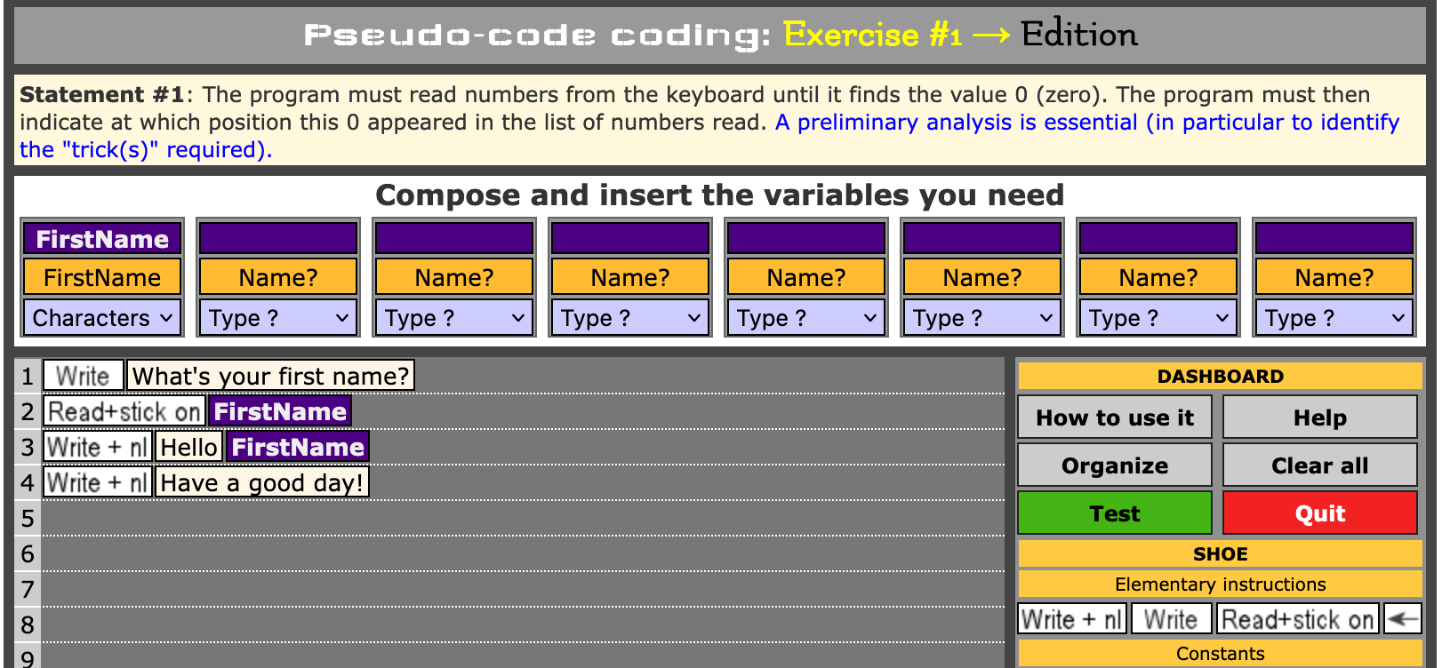 Le tableau des variables