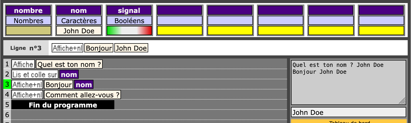 Exécution du programme