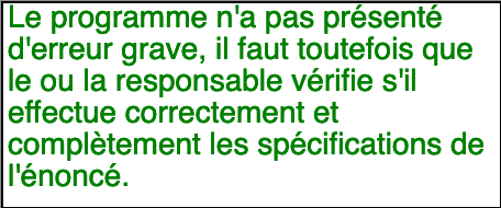 Fenêtre signalant la réussite du programme