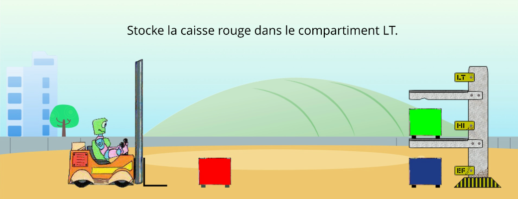 Le robot va stocker une caisse dans l'entrepôt