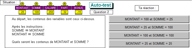 Test sur les variables, question 2