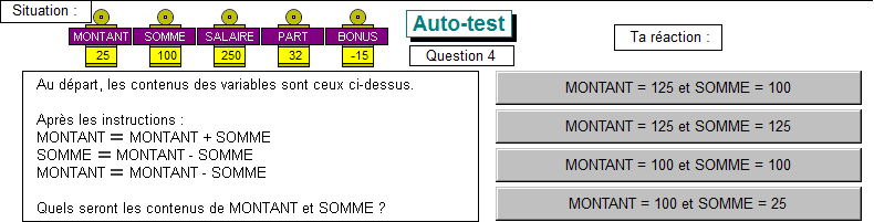 Test sur les variables, question 4