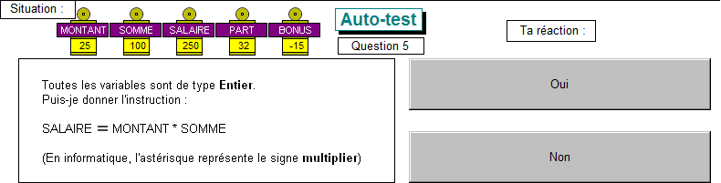 Test sur les variables, question 5